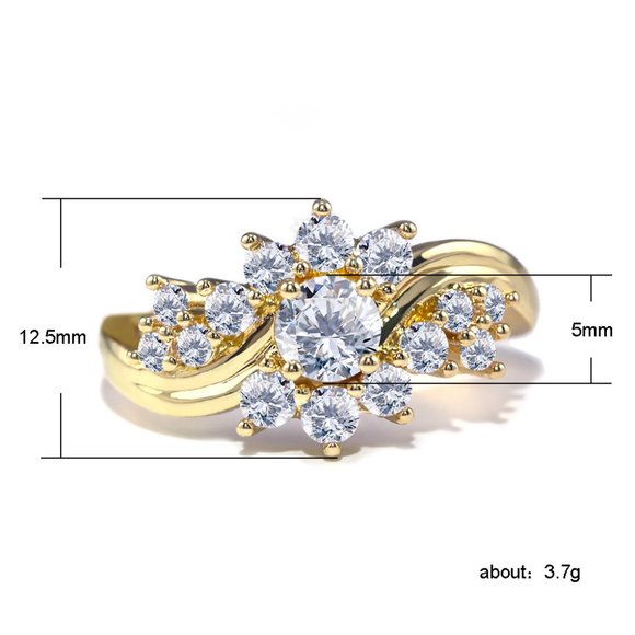 🔥 Charming Round Clear Zircon Twisted Lines Flower Gold Ring for Women, VIP451 - Picture 6 of 7